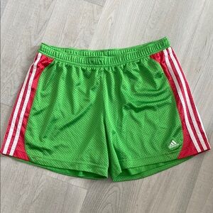 Adidas Green Shorts with Pink Stripes